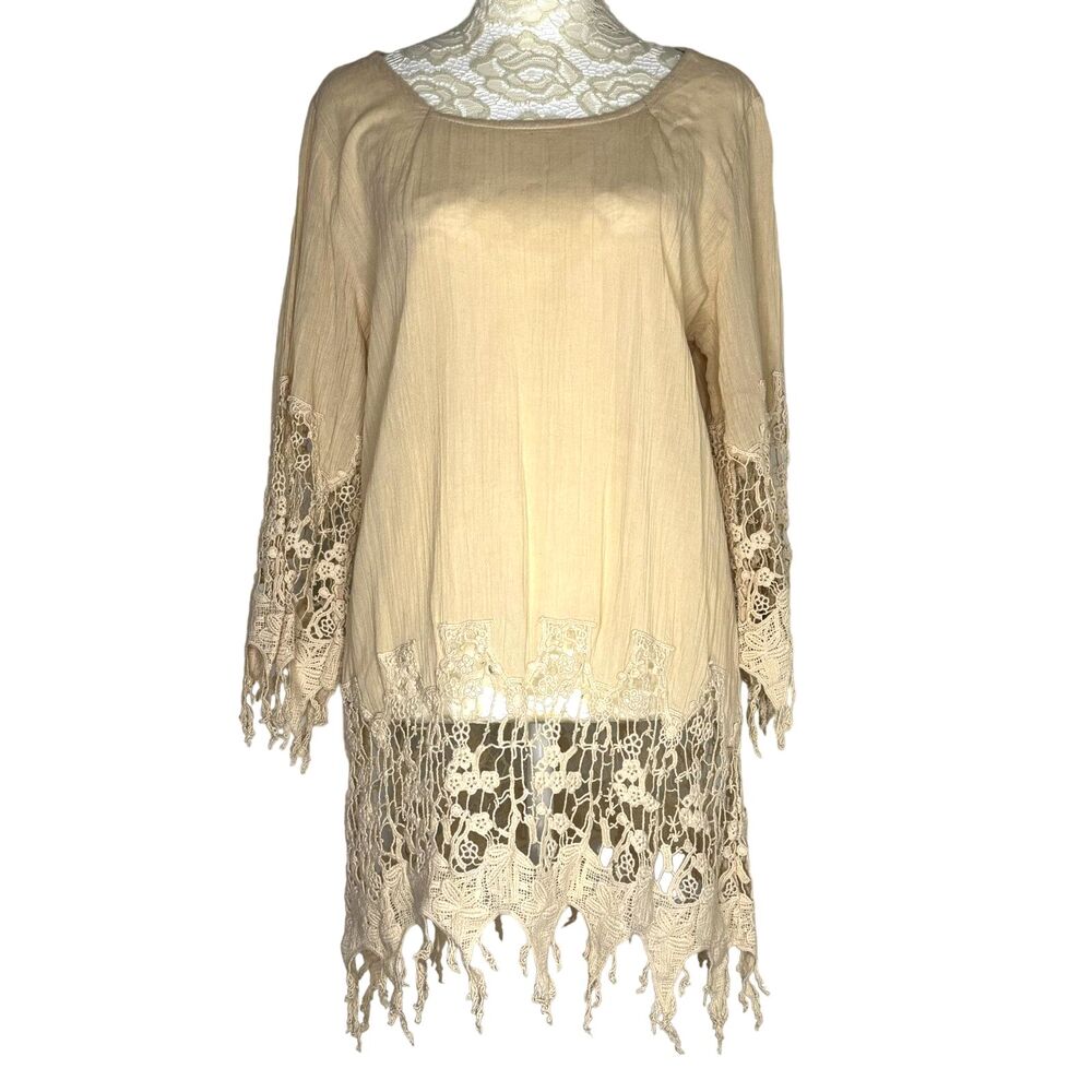 Soft Surroundings Crochet Lace Tunic Top Blouse Beige S